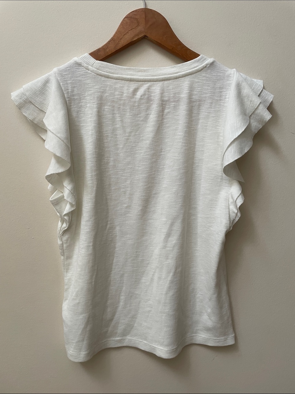 GAP Cream Ribbed Ruffle Sleeve Short Sleeve Top - Picture 7 of 7